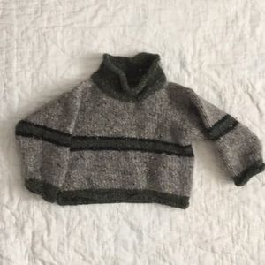 100% Irish Wool handknit stripe gray sweater 2/3